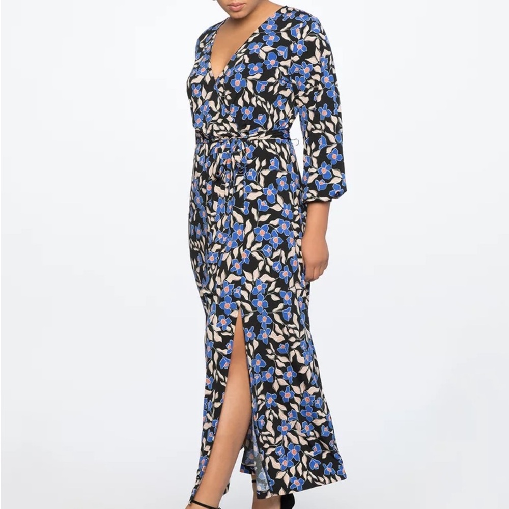 ELOQUII Blue Maxi Dress with Wrap Design and Slit size 24